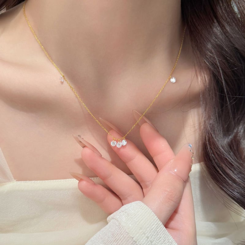 S925 sterling srebro, pozlata 18K, ogrlica s okruglim cirkonijem i resicama, za žene, svestran korejski stil, elegantno, minimalistično, visokokvalitetna lanac za klavikulu
