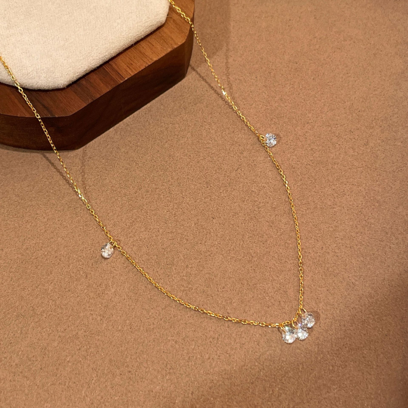 S925 sterling srebro, pozlata 18K, ogrlica s okruglim cirkonijem i resicama, za žene, svestran korejski stil, elegantno, minimalistično, visokokvalitetna lanac za klavikulu