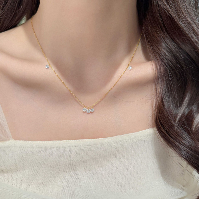 S925 sterling srebro, pozlata 18K, ogrlica s okruglim cirkonijem i resicama, za žene, svestran korejski stil, elegantno, minimalistično, visokokvalitetna lanac za klavikulu