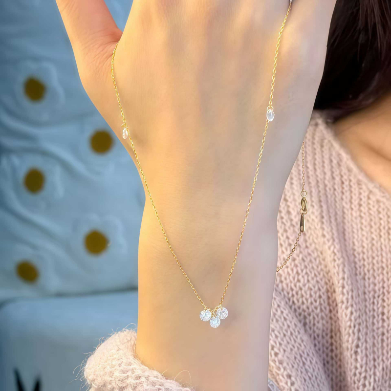 S925 sterling srebro, pozlata 18K, ogrlica s okruglim cirkonijem i resicama, za žene, svestran korejski stil, elegantno, minimalistično, visokokvalitetna lanac za klavikulu