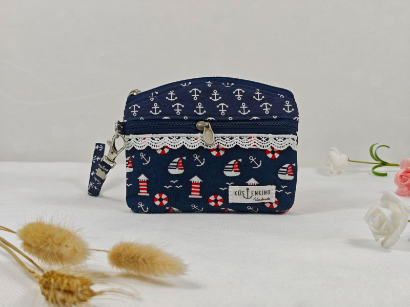 Portofel pentru monede și husă pentru chei, cu fermoar dublu, din bumbac dantelat, model floral, primăvară, respirabil, ultra-ușor, pentru depozitare