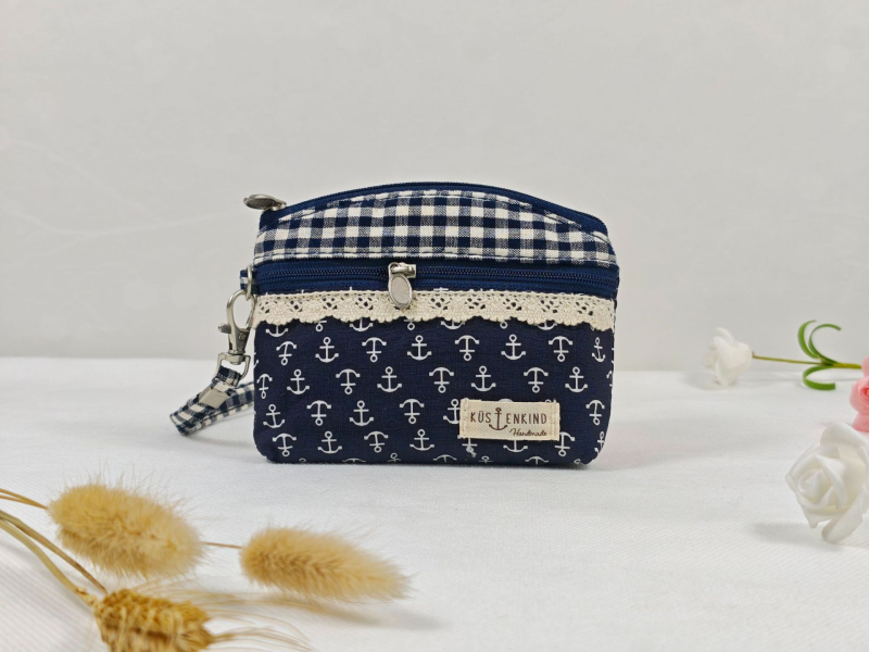 Portofel pentru monede și husă pentru chei, cu fermoar dublu, din bumbac dantelat, model floral, primăvară, respirabil, ultra-ușor, pentru depozitare