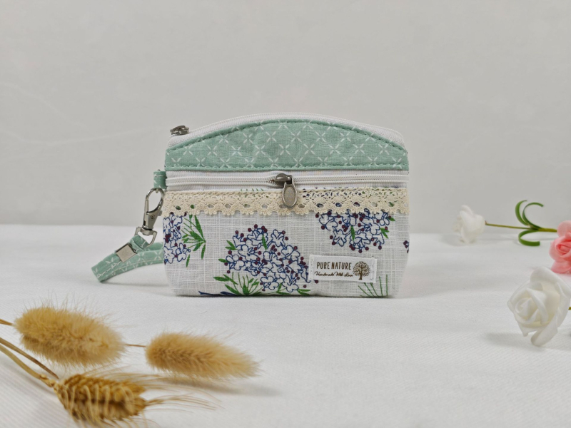 Portofel pentru monede și husă pentru chei, cu fermoar dublu, din bumbac dantelat, model floral, primăvară, respirabil, ultra-ușor, pentru depozitare