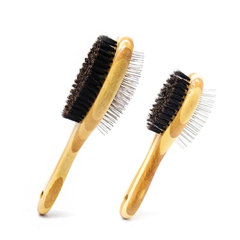 Χτένα περιποίησης σκύλων, διπλής όψης από διχρωμο μπαμπού με ατσάλινα δόντια, για καθαρισμό και μασάζ - Μάρκα: Mulu home furnishing