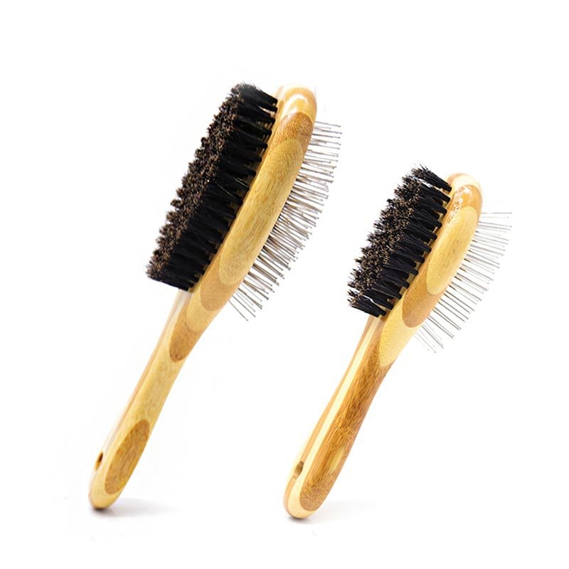 Χτένα περιποίησης σκύλων, διπλής όψης από διχρωμο μπαμπού με ατσάλινα δόντια, για καθαρισμό και μασάζ - Μάρκα: Mulu home furnishing