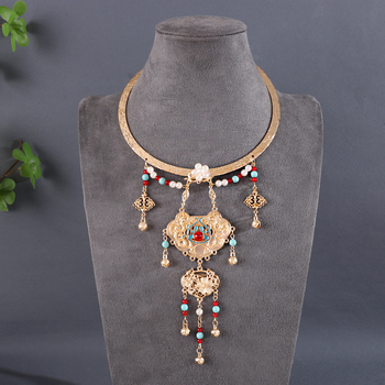 Колие с яка от сплав, геометричен дизайн, етно стил, верига с топчета, Есен 2025 издание