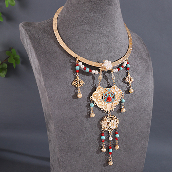 Колие с яка от сплав, геометричен дизайн, етно стил, верига с топчета, Есен 2025 издание