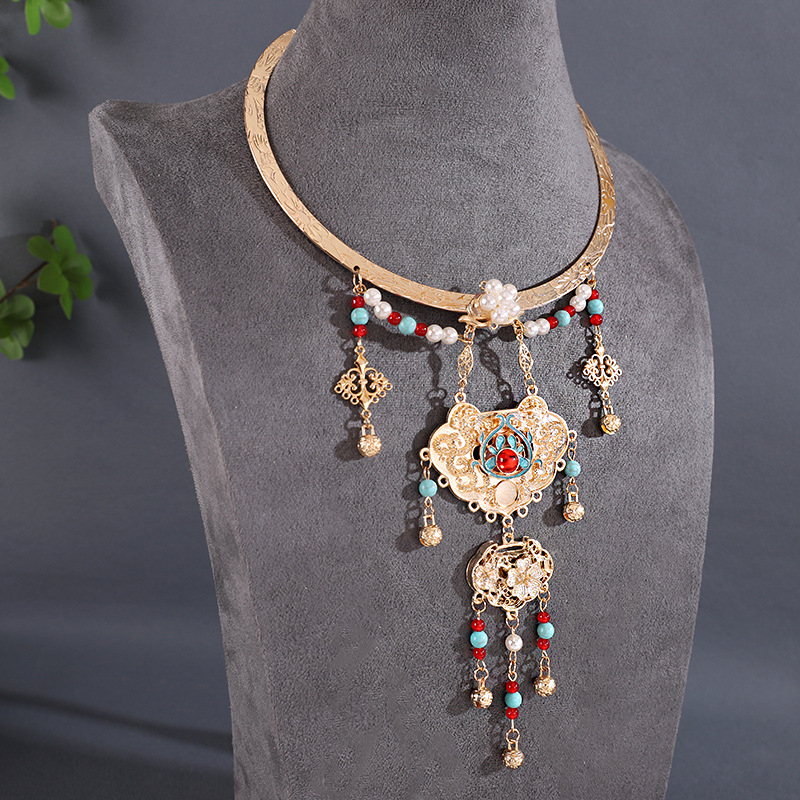 Колие с яка от сплав, геометричен дизайн, етно стил, верига с топчета, Есен 2025 издание