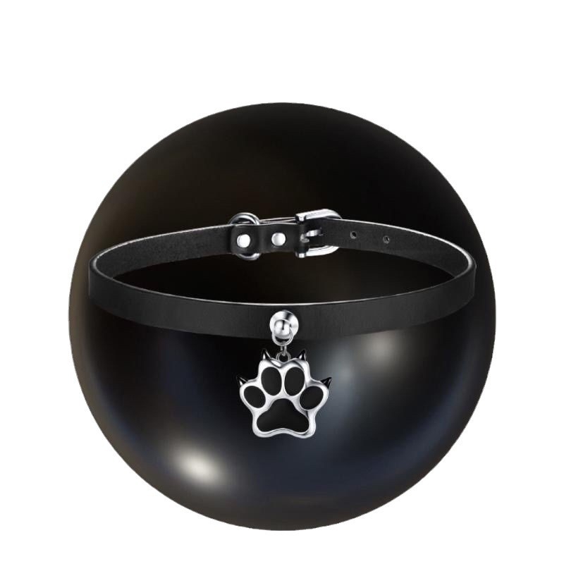 Kaelarihm koera ja kassipoja käpajälgede motiividega, materjal Cortex, ripats sulamist, ristkettaga stiil, originaalne disain