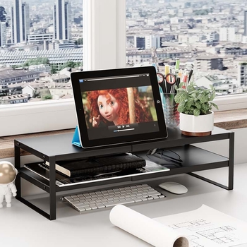 Διόροφο μεταλλικό στήριγμα για λάπτοπ και ανυψωτής γραφείου — πολυλειτουργικό, φορητό, χωρίς εγκατάσταση
