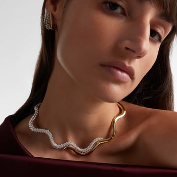 Choker ogrlica - Rhinestone, Valovit oblik, Lanac valova