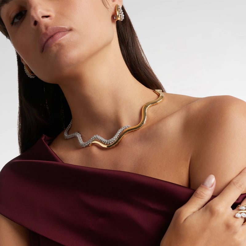 Choker ogrlica - Rhinestone, Valovit oblik, Lanac valova