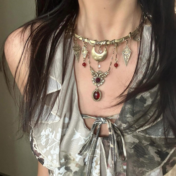 Ogrlica s polumjesecom od legure, običan lanac, za žene, starinski stil, težina 10