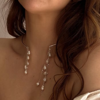 Ogrlica tipa goljer s perlama, geometrijski oblik, kristalni privjesak, težina 16 g, običan lanac