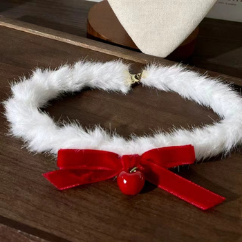 Plüss chokernyaklánc, kézzel készített, masni alakú, medál ötvözet, O-típusú lánc