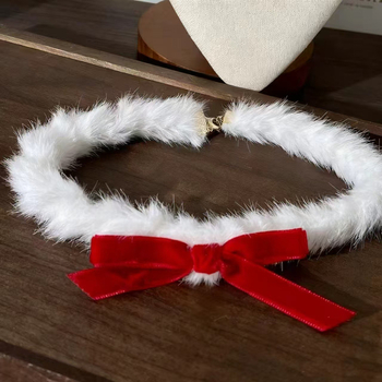 Plüss chokernyaklánc, kézzel készített, masni alakú, medál ötvözet, O-típusú lánc