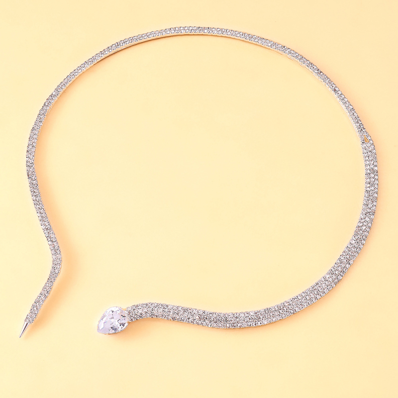 Ogrlica u obliku zmije sa štrasom, privjesak životinjskog zodijaka, običan lanac, težina 26,9 g