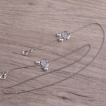 S925 Sterling Silver žensko ogrlica, vintage lanac s perlama, dvostruka sreća i dvostruko kopčanje