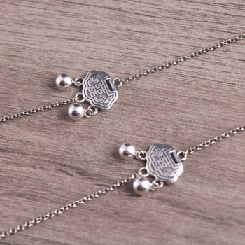 S925 Sterling Silver žensko ogrlica, vintage lanac s perlama, dvostruka sreća i dvostruko kopčanje