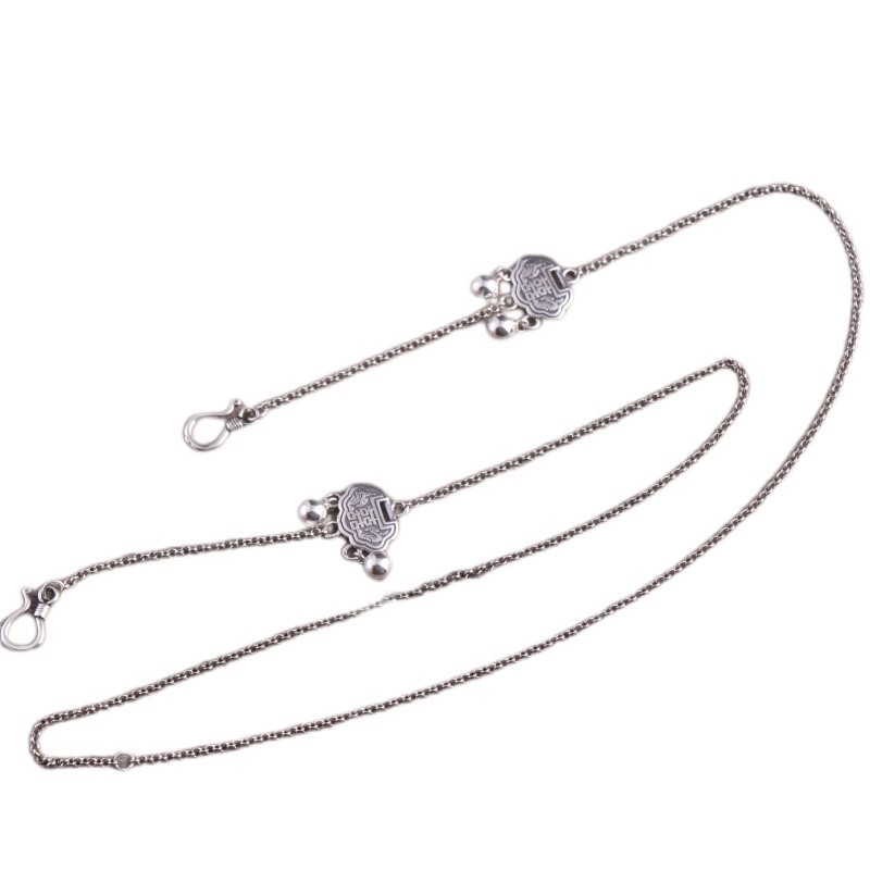 S925 Sterling Silver žensko ogrlica, vintage lanac s perlama, dvostruka sreća i dvostruko kopčanje