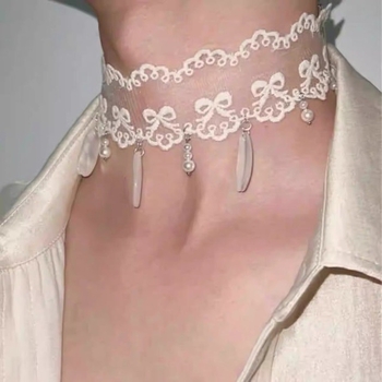 Korejski stil bijela čipkasta chok er ogrlica s kapljicom vode, perle materijal, Yingting marka (Materijal: Perle; Marka: Yingting; Stil: Korejski; Sezona: Ljeto 2024)