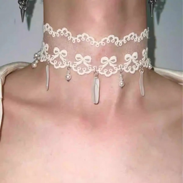 Korejski stil bijela čipkasta chok er ogrlica s kapljicom vode, perle materijal, Yingting marka (Materijal: Perle; Marka: Yingting; Stil: Korejski; Sezona: Ljeto 2024)