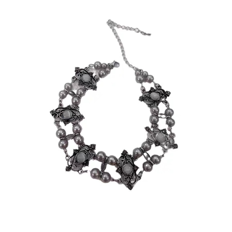 Kétrétegű nyaklánc tigrisz szemmel és gyöngyökkel, kubai lánccal, ötvözet, állítható hossz 21–50 cm, medál titánium- acélból