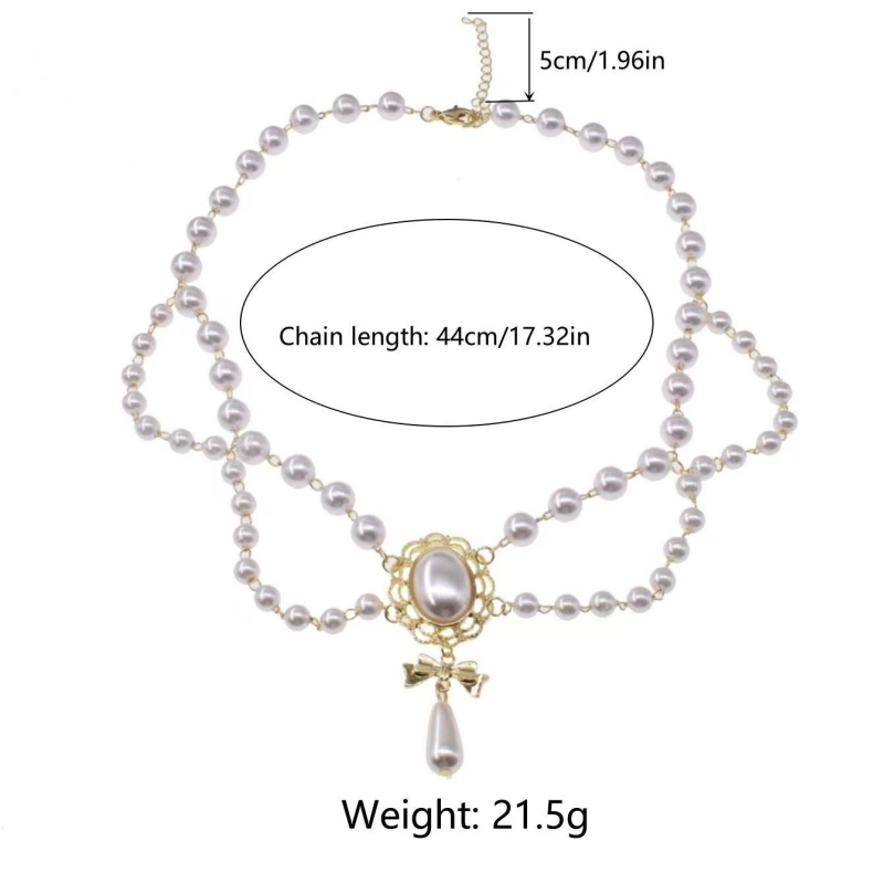 Ogrlica s dvostrukom slojem bisera, privjesak od smole, elektroplatirani završetak, geometrijski dizajn, višeslojna