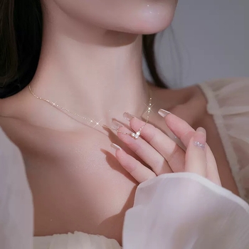 Ogrlica od srebra 925, privjesak s dijamantnim rezom, lanac križ, duljina 41-50 cm, za žene, lagani luksuz