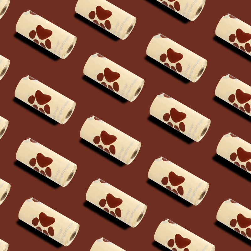 Pungi pentru gunoi de animale de companie cu aromă de ciocolată, material PE reciclat, role continue, grosime standard