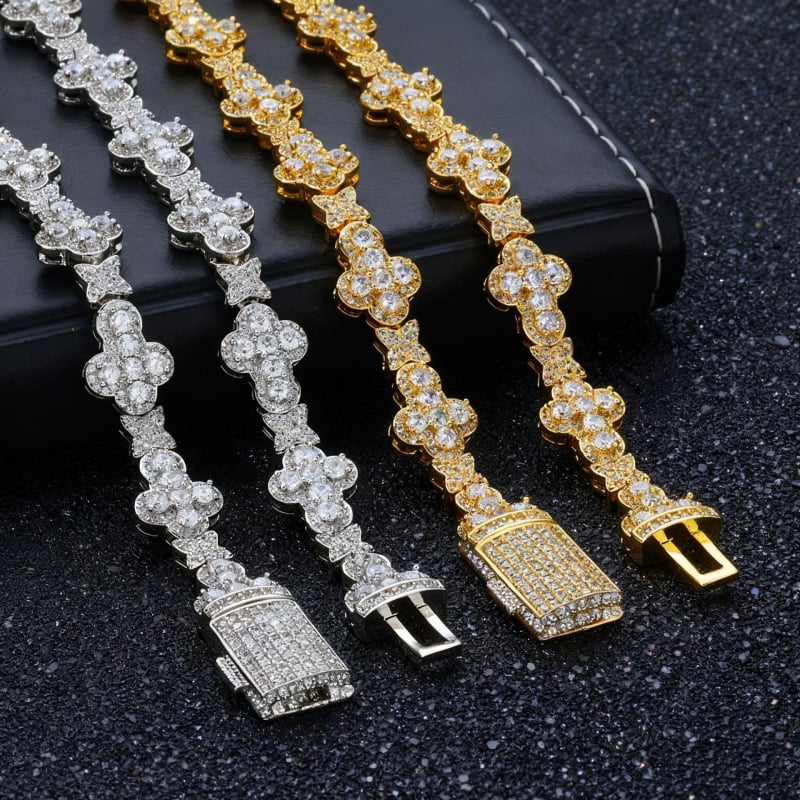 Unisex narukvica s križem u hip-hop stilu, 10 mm, s mikrougrađenim cirkonijima