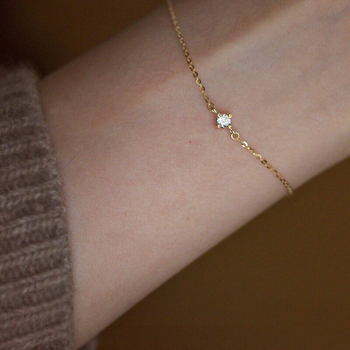 Brățară din argint 925, placată cu aur 14K, cu un zircon simplu, design geometric, pentru femei