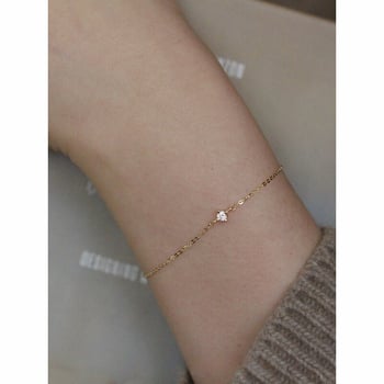 Brățară din argint 925, placată cu aur 14K, cu un zircon simplu, design geometric, pentru femei