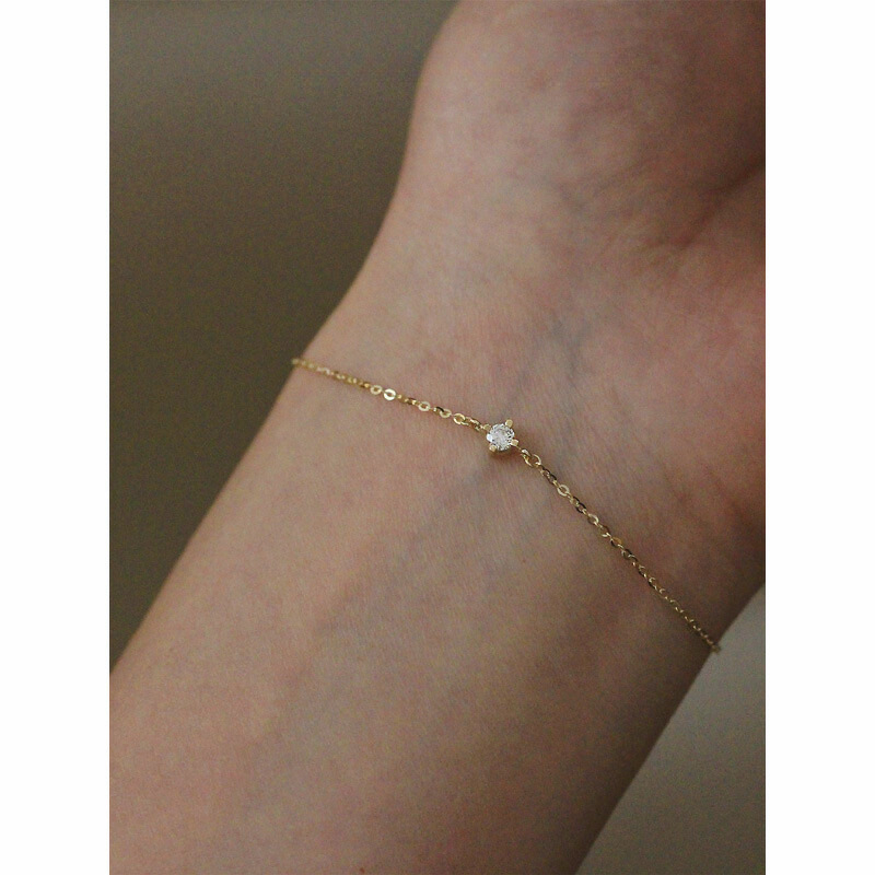 Brățară din argint 925, placată cu aur 14K, cu un zircon simplu, design geometric, pentru femei