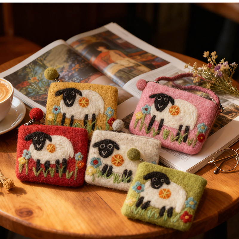 Posetă pentru monede din filc, model animal, minimalist urban, Zuer, vară 2025