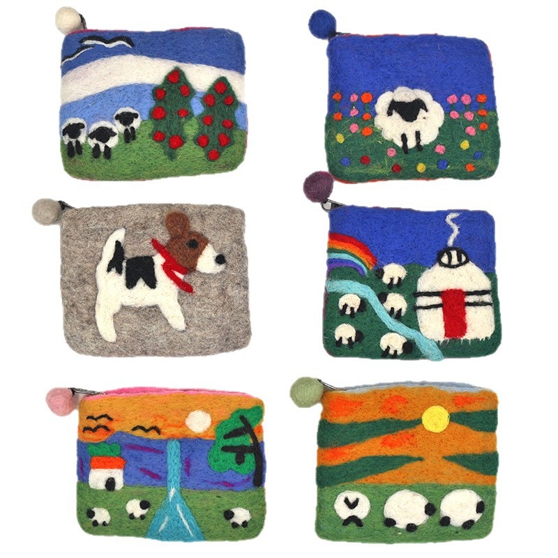 Posetă pentru monede din filc, model animal, minimalist urban, Zuer, vară 2025