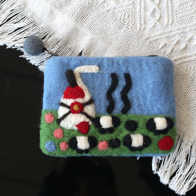 Posetă pentru monede din filc, model animal, minimalist urban, Zuer, vară 2025