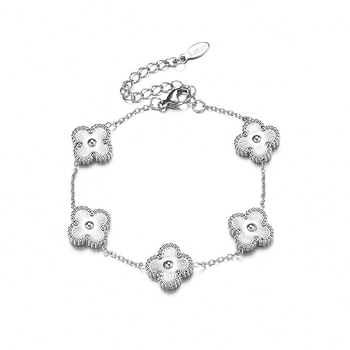 Brățară din oțel de titan lustruit, cu trifoi cu patru foi, pentru femei – design geometric, stil proaspăt și dulce