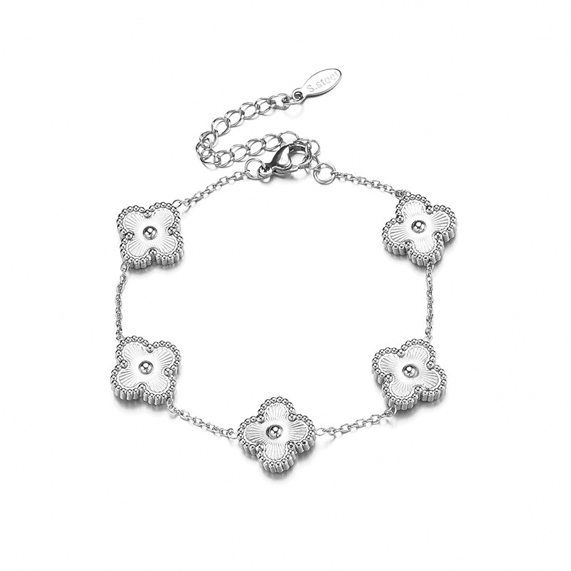 Brățară din oțel de titan lustruit, cu trifoi cu patru foi, pentru femei – design geometric, stil proaspăt și dulce