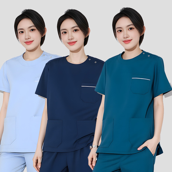 Dingshang Set scrubs medical, unisex, mâneci lungi, guler rotund, material elastic și uscat rapid (top + pantaloni), 90–95% spandex pe poliester
