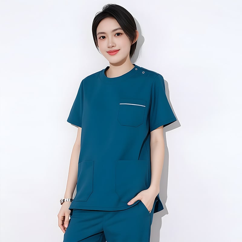 Dingshang Set scrubs medical, unisex, mâneci lungi, guler rotund, material elastic și uscat rapid (top + pantaloni), 90–95% spandex pe poliester