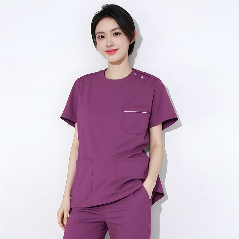 Dingshang Set scrubs medical, unisex, mâneci lungi, guler rotund, material elastic și uscat rapid (top + pantaloni), 90–95% spandex pe poliester