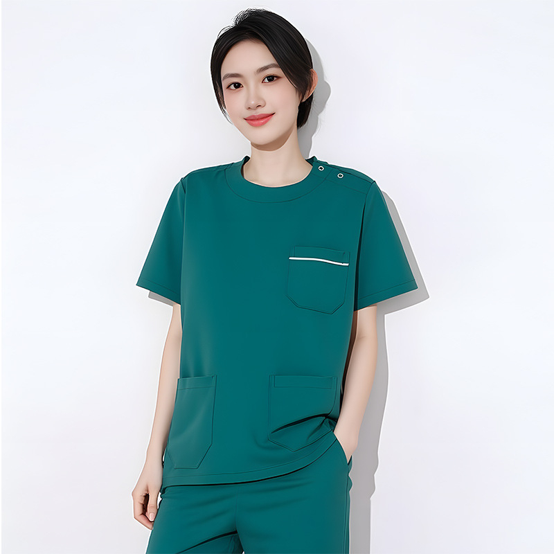 Dingshang Set scrubs medical, unisex, mâneci lungi, guler rotund, material elastic și uscat rapid (top + pantaloni), 90–95% spandex pe poliester