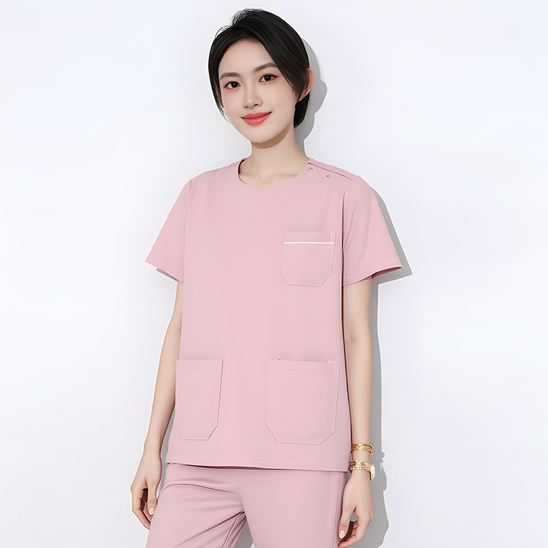 Dingshang Set scrubs medical, unisex, mâneci lungi, guler rotund, material elastic și uscat rapid (top + pantaloni), 90–95% spandex pe poliester