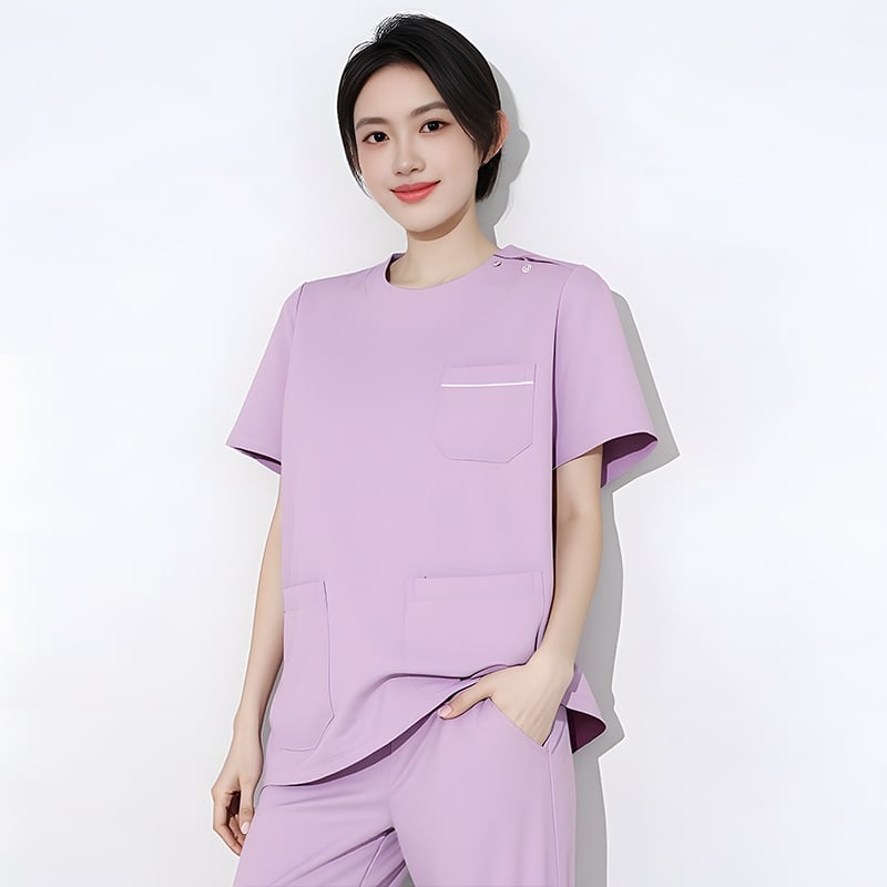 Dingshang Set scrubs medical, unisex, mâneci lungi, guler rotund, material elastic și uscat rapid (top + pantaloni), 90–95% spandex pe poliester