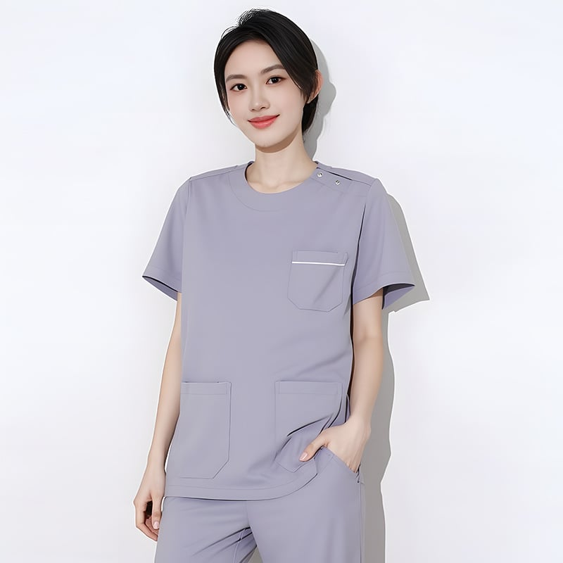 Dingshang Set scrubs medical, unisex, mâneci lungi, guler rotund, material elastic și uscat rapid (top + pantaloni), 90–95% spandex pe poliester