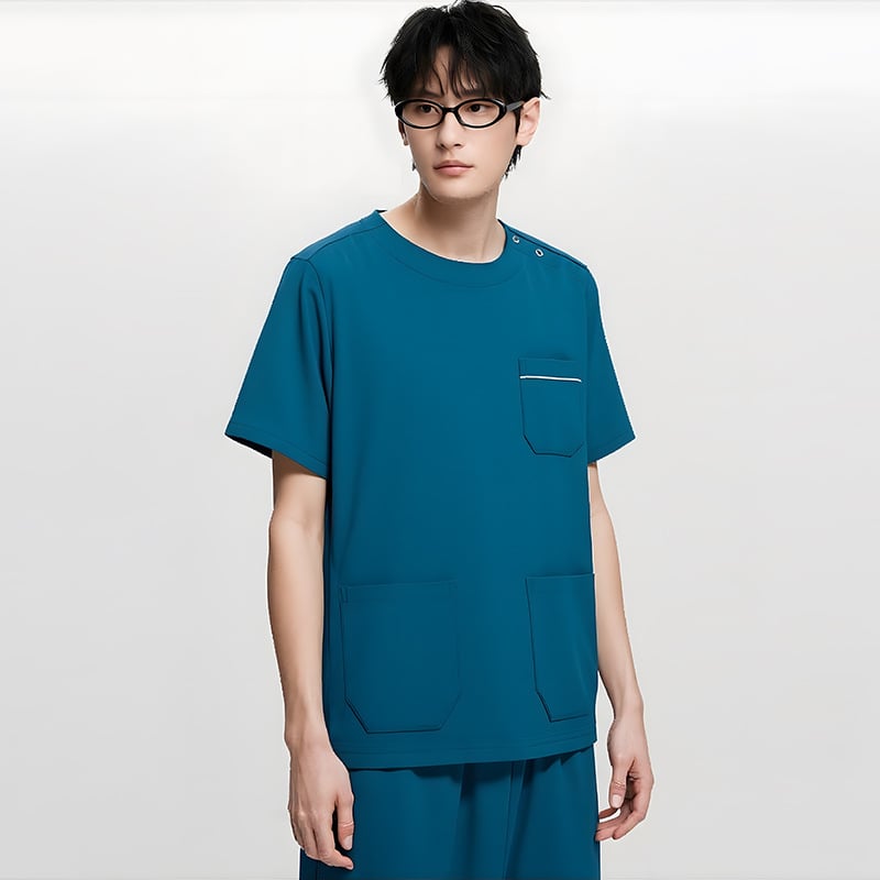 Dingshang Set scrubs medical, unisex, mâneci lungi, guler rotund, material elastic și uscat rapid (top + pantaloni), 90–95% spandex pe poliester