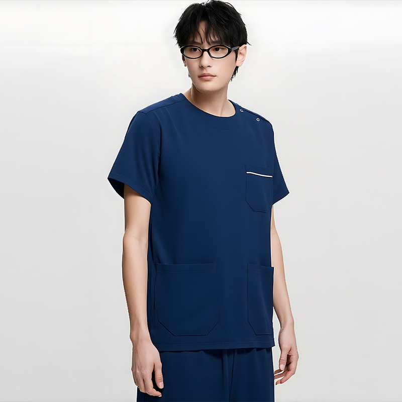Dingshang Set scrubs medical, unisex, mâneci lungi, guler rotund, material elastic și uscat rapid (top + pantaloni), 90–95% spandex pe poliester