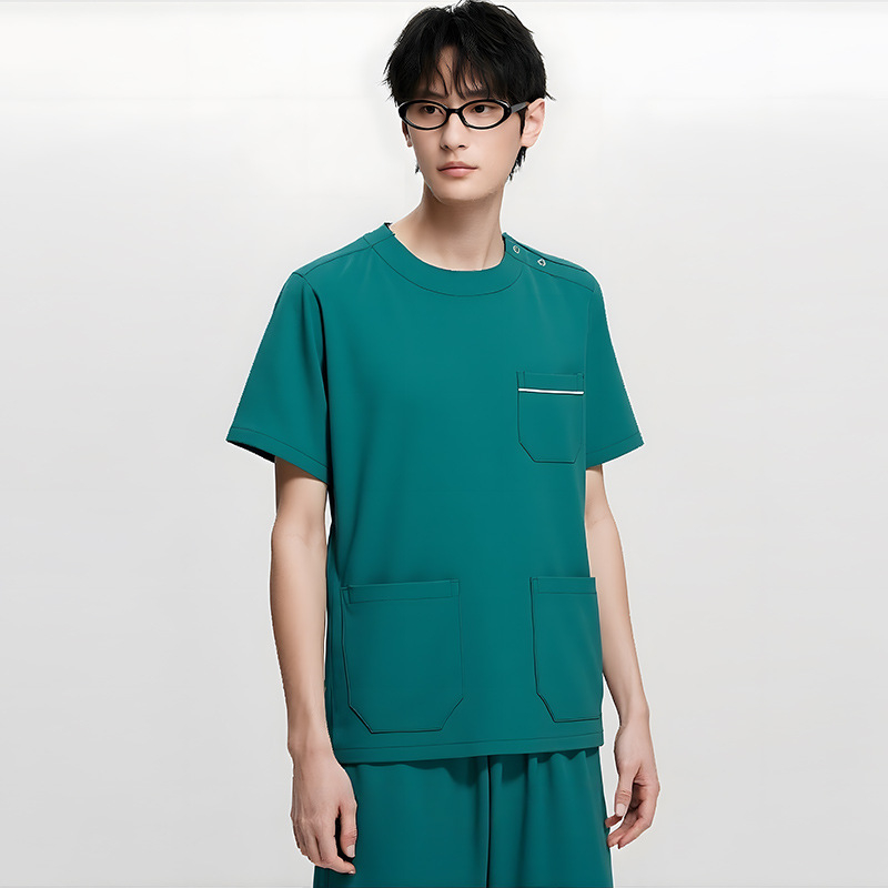 Dingshang Set scrubs medical, unisex, mâneci lungi, guler rotund, material elastic și uscat rapid (top + pantaloni), 90–95% spandex pe poliester