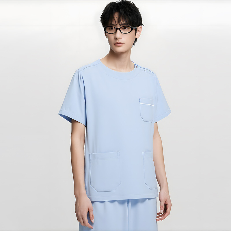 Dingshang Set scrubs medical, unisex, mâneci lungi, guler rotund, material elastic și uscat rapid (top + pantaloni), 90–95% spandex pe poliester